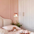 Traditional French Cream Girl Bow Round Iron Glass 1-Light Pendant Light For Bedroom