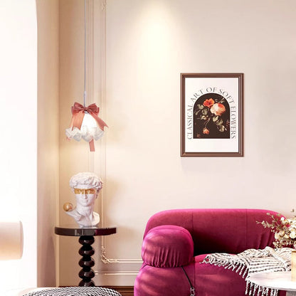 Traditional French Cream Girl Bow Round Iron Glass 1-Light Pendant Light For Bedroom