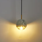 Contemporary Scandinavian Round Orb Copper Marble Glass 1-Light Pendant Light For Bedroom