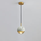 Contemporary Scandinavian Round Orb Copper Marble Glass 1-Light Pendant Light For Bedroom