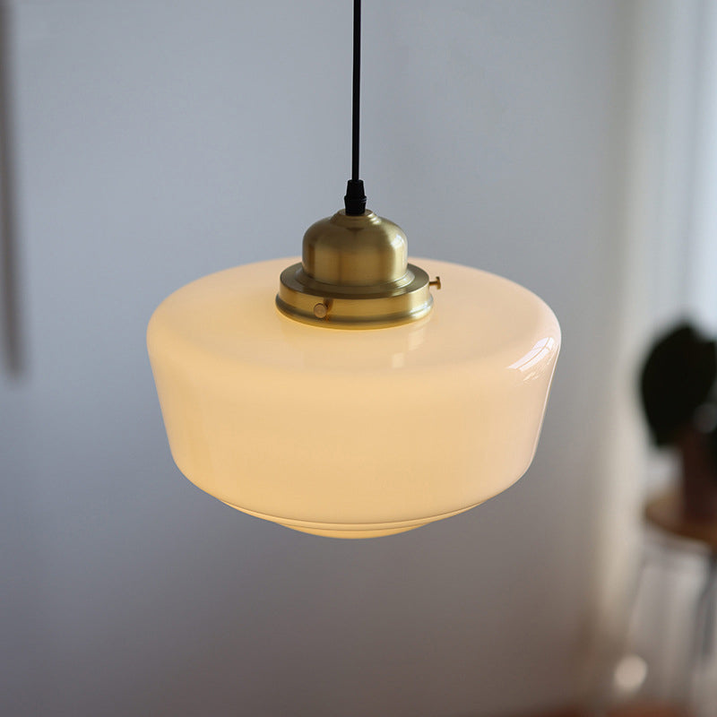 Modern Mid-Century Round Copper Glass 1-Light Pendant Light For Bedroom