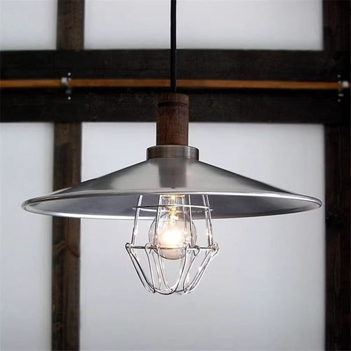 Contemporary Industrial Round Cone Wood Aluminum 1-Light Pendant Light For Living Room