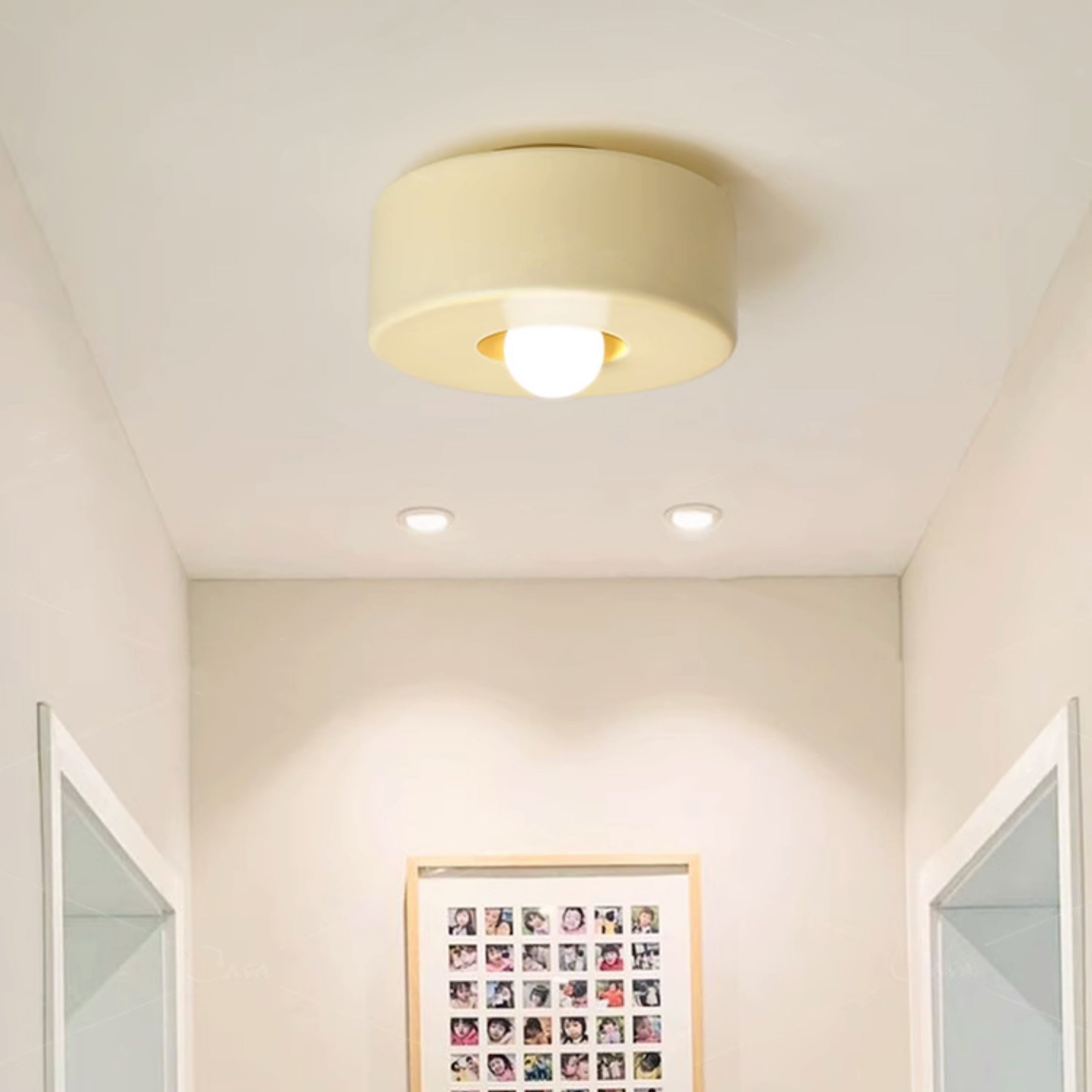 Contemporary Nordic Round Cylinder Hardware Resin 1-Light Semi-Flush Mount Ceiling Light For Hallway