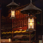 Contemporary Industrial Hat Cone Cylinder Iron Bamboo Glass 1-Light Pendant Light For Living Room