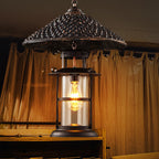 Contemporary Industrial Hat Cone Cylinder Iron Bamboo Glass 1-Light Pendant Light For Living Room