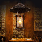 Contemporary Industrial Hat Cone Cylinder Iron Bamboo Glass 1-Light Pendant Light For Living Room