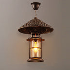 Contemporary Industrial Hat Cone Cylinder Iron Bamboo Glass 1-Light Pendant Light For Living Room