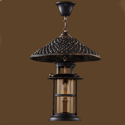 Contemporary Industrial Hat Cone Cylinder Iron Bamboo Glass 1-Light Pendant Light For Living Room