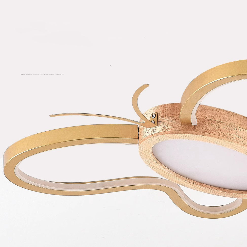Contemporary Creative Kids Butterfly Shape Hardware Acrylic Rubberwood LED Flush Mount Ceiling Light For Bedroom