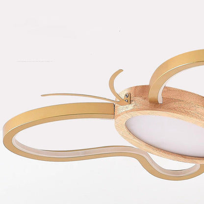 Contemporary Creative Kids Butterfly Shape Hardware Acrylic Rubberwood LED Flush Mount Ceiling Light For Bedroom