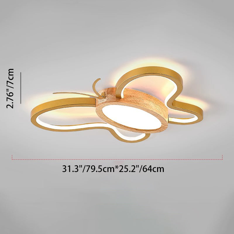 Contemporary Creative Kids Butterfly Shape Hardware Acrylic Rubberwood LED Flush Mount Ceiling Light For Bedroom