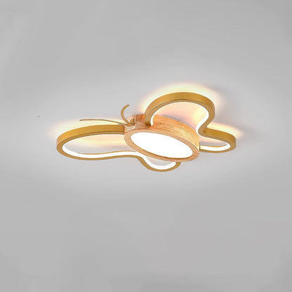 Contemporary Creative Kids Butterfly Shape Hardware Acrylic Rubberwood LED Flush Mount Ceiling Light For Bedroom