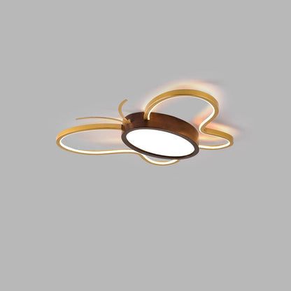 Contemporary Creative Kids Butterfly Shape Hardware Acrylic Rubberwood LED Flush Mount Ceiling Light For Bedroom