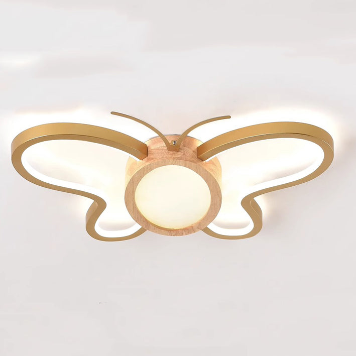 Contemporary Creative Kids Butterfly Shape Hardware Acrylic Rubberwood LED Flush Mount Ceiling Light For Bedroom