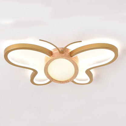 Contemporary Creative Kids Butterfly Shape Hardware Acrylic Rubberwood LED Flush Mount Ceiling Light For Bedroom