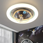 Contemporary Creative Boy Astronaut Round Dome Hardware Acrylic LED Flush Mount Ceiling Light For Bedroom