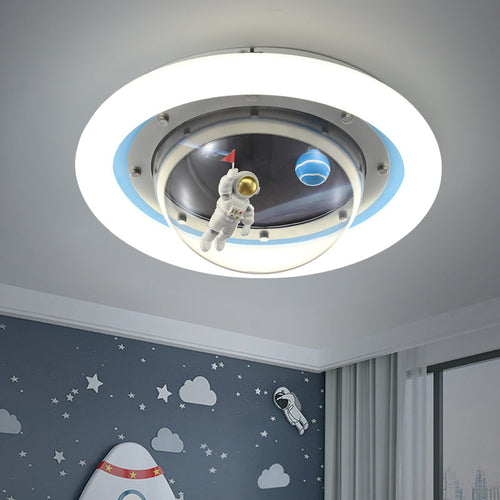 Contemporary Creative Boy Astronaut Round Dome Hardware Acrylic LED Flush Mount Ceiling Light For Bedroom