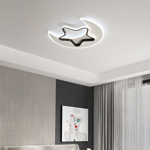 Contemporary Creative Moon Star Iron Acrylic LED Flush Mount Ceiling Light For Bedroom