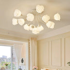 Modern Art Deco Cream Round Rose Iron Rotational Molding 7/11/13 Light Semi-flush Mount Ceiling Light for Bedroom