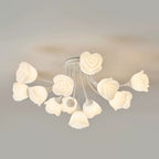 Modern Art Deco Cream Round Rose Iron Rotational Molding 7/11/13 Light Semi-flush Mount Ceiling Light for Bedroom