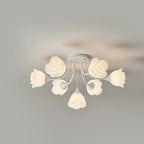 Modern Art Deco Cream Round Rose Iron Rotational Molding 7/11/13 Light Semi-flush Mount Ceiling Light for Bedroom