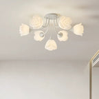 Modern Art Deco Cream Round Rose Iron Rotational Molding 7/11/13 Light Semi-flush Mount Ceiling Light for Bedroom