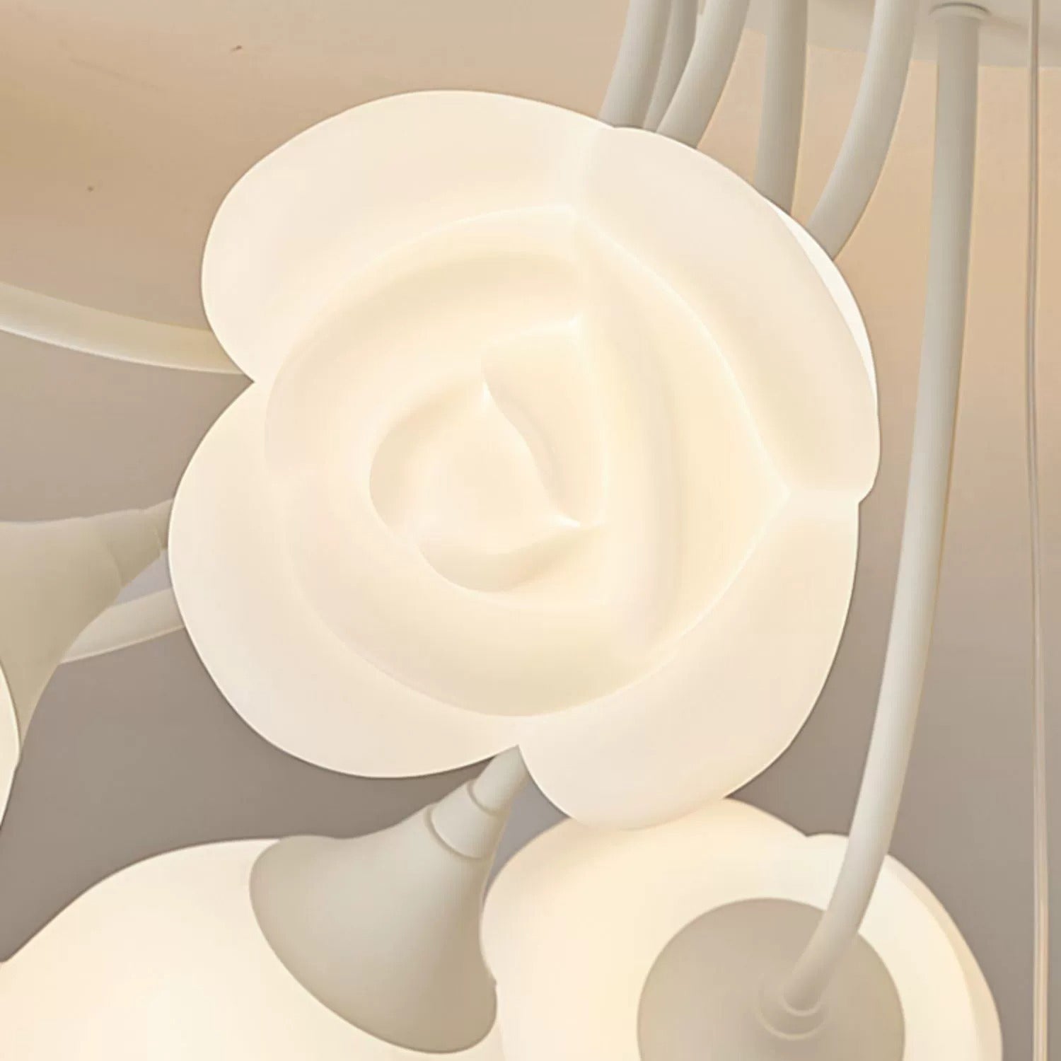 Modern Art Deco Cream Round Rose Iron Rotational Molding 7/11/13 Light Semi-flush Mount Ceiling Light for Bedroom