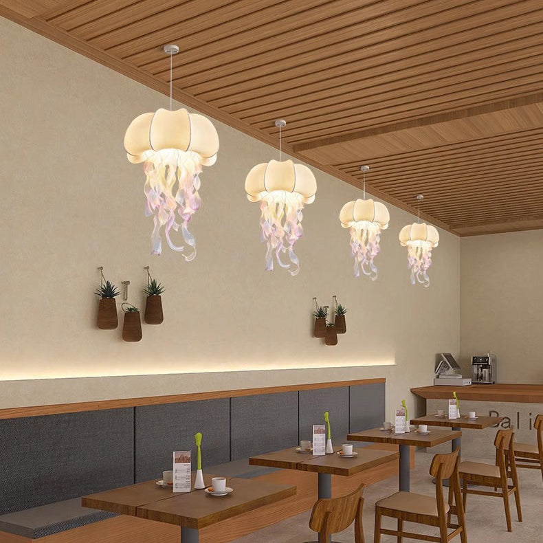 Contemporary Creative Art Jellyfish Metal Fabric 1/3 Light Pendant Light for Bedroom BulbSquare