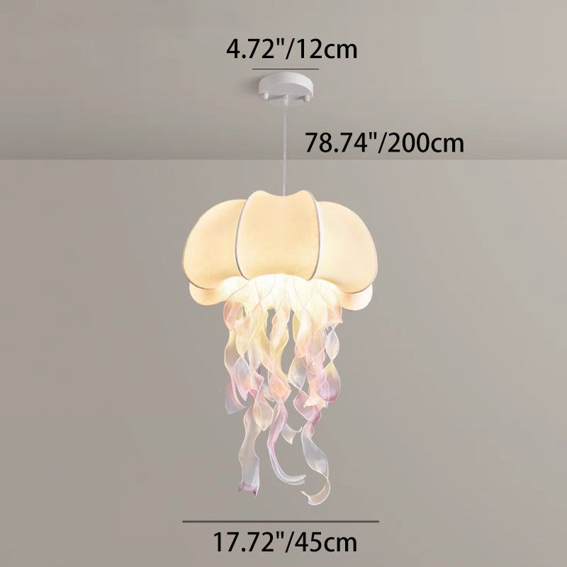 Contemporary Creative Art Jellyfish Metal Fabric 1/3 Light Pendant Light for Bedroom BulbSquare