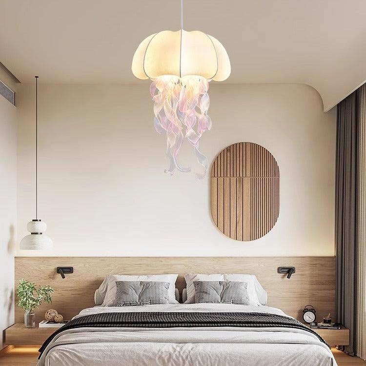 Contemporary Creative Art Jellyfish Hardware Fabric 1/3 Light Pendant Light For Bedroom