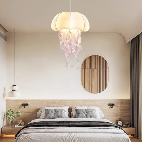 Contemporary Creative Art Jellyfish Metal Fabric 1/3 Light Pendant Light for Bedroom BulbSquare