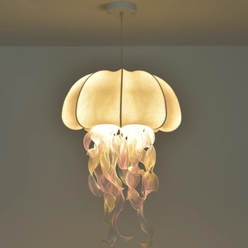 Contemporary Creative Art Jellyfish Metal Fabric 1/3 Light Pendant Light for Bedroom BulbSquare
