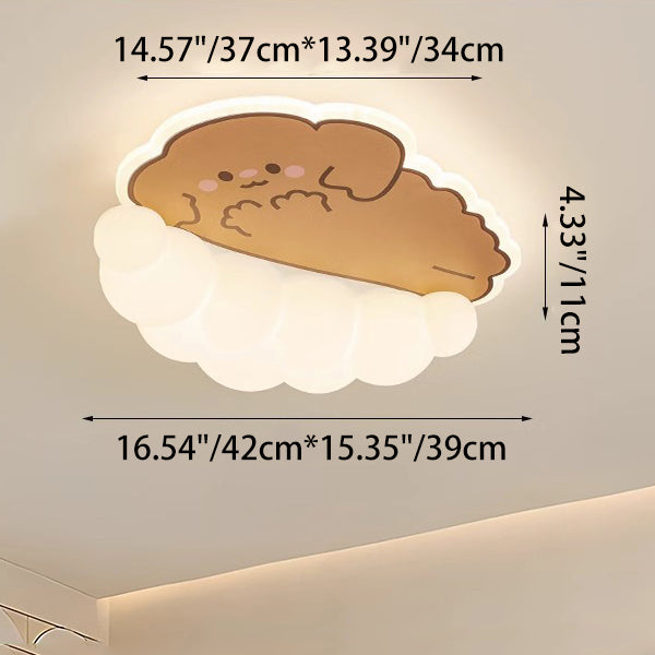 Contemporary Creative Kids Cream Dog Cat Panda Cloud PE Iron LED Flush Mount Ceiling Light For Bedroom