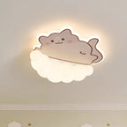 Contemporary Creative Kids Cream Dog Cat Panda Cloud PE Iron LED Flush Mount Ceiling Light For Bedroom