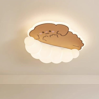 Contemporary Creative Kids Cream Dog Cat Panda Cloud PE Iron LED Flush Mount Ceiling Light For Bedroom
