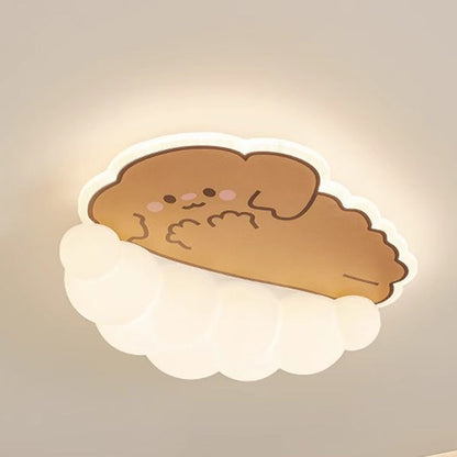 Contemporary Creative Kids Cream Dog Cat Panda Cloud PE Iron LED Flush Mount Ceiling Light For Bedroom