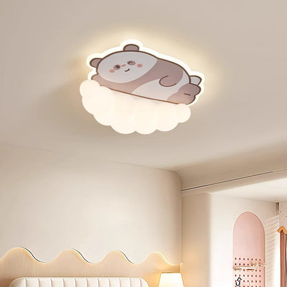 Contemporary Creative Kids Cream Dog Cat Panda Cloud PE Iron LED Flush Mount Ceiling Light For Bedroom