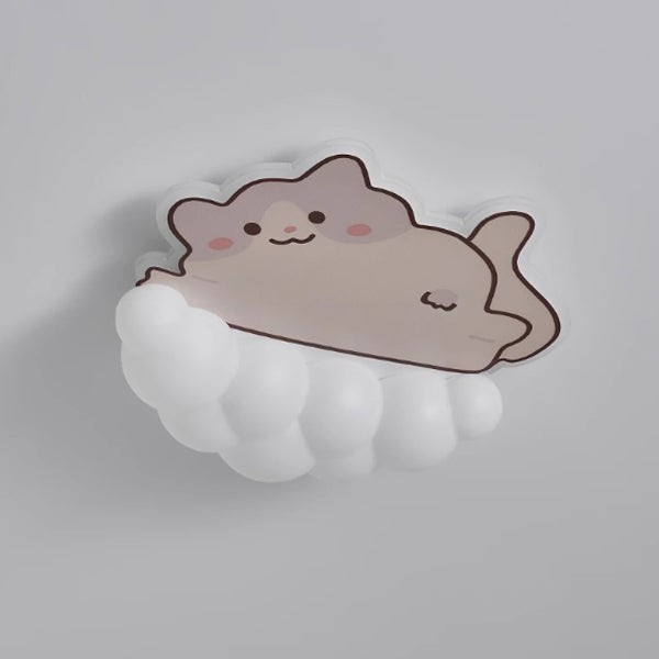 Contemporary Creative Kids Cream Dog Cat Panda Cloud PE Iron LED Flush Mount Ceiling Light For Bedroom
