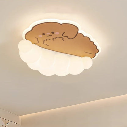 Contemporary Creative Kids Cream Dog Cat Panda Cloud PE Iron LED Flush Mount Ceiling Light For Bedroom