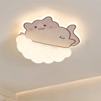 Contemporary Creative Kids Cream Dog Cat Panda Cloud PE Iron LED Flush Mount Ceiling Light For Bedroom