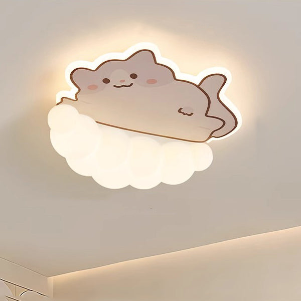 Contemporary Creative Kids Cream Dog Cat Panda Cloud PE Iron LED Flush Mount Ceiling Light For Bedroom