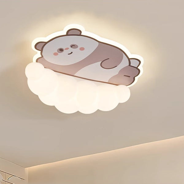 Contemporary Creative Kids Cream Dog Cat Panda Cloud PE Iron LED Flush Mount Ceiling Light For Bedroom