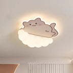 Contemporary Creative Kids Cream Dog Cat Panda Cloud PE Iron LED Flush Mount Ceiling Light For Bedroom