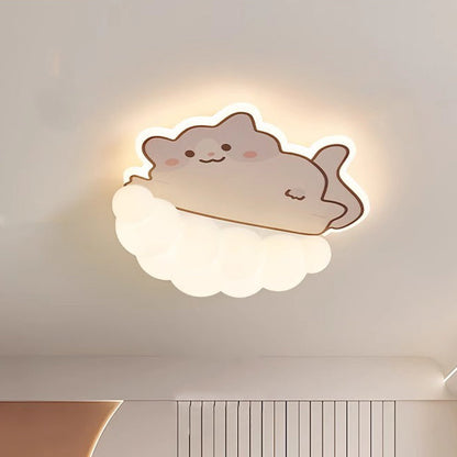 Contemporary Creative Kids Cream Dog Cat Panda Cloud PE Iron LED Flush Mount Ceiling Light For Bedroom