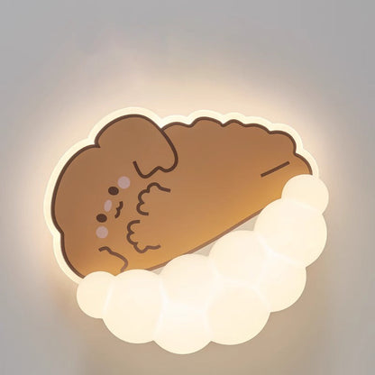 Contemporary Creative Kids Cream Dog Cat Panda Cloud PE Iron LED Flush Mount Ceiling Light For Bedroom