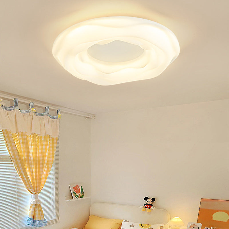 Contemporary Creative Cream Cookie Donut Round PE Iron LED Flush Mount Ceiling Light For Bedroom