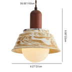 Traditional Japanese Round Floral Wood Ceramic 1-Light Pendant Light For Bedroom