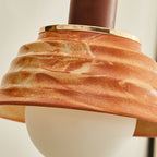 Traditional Japanese Round Floral Wood Ceramic 1-Light Pendant Light For Bedroom