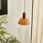 Traditional Japanese Round Floral Wood Ceramic 1-Light Pendant Light For Bedroom