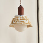 Traditional Japanese Round Floral Wood Ceramic 1-Light Pendant Light For Bedroom